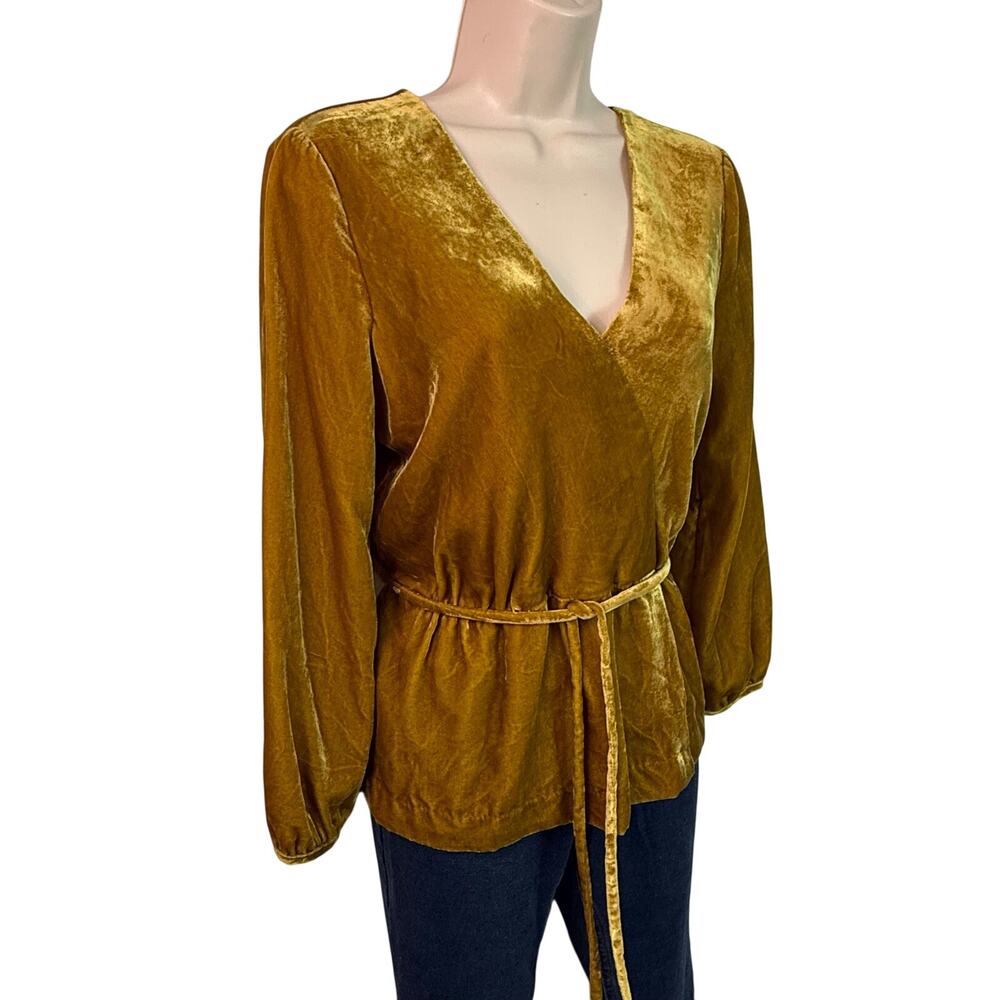 NWT J Crew Velvet Chartreuse Gold Belted Top V Neck Long Sleeve Side Zip - Picture 3 of 16
